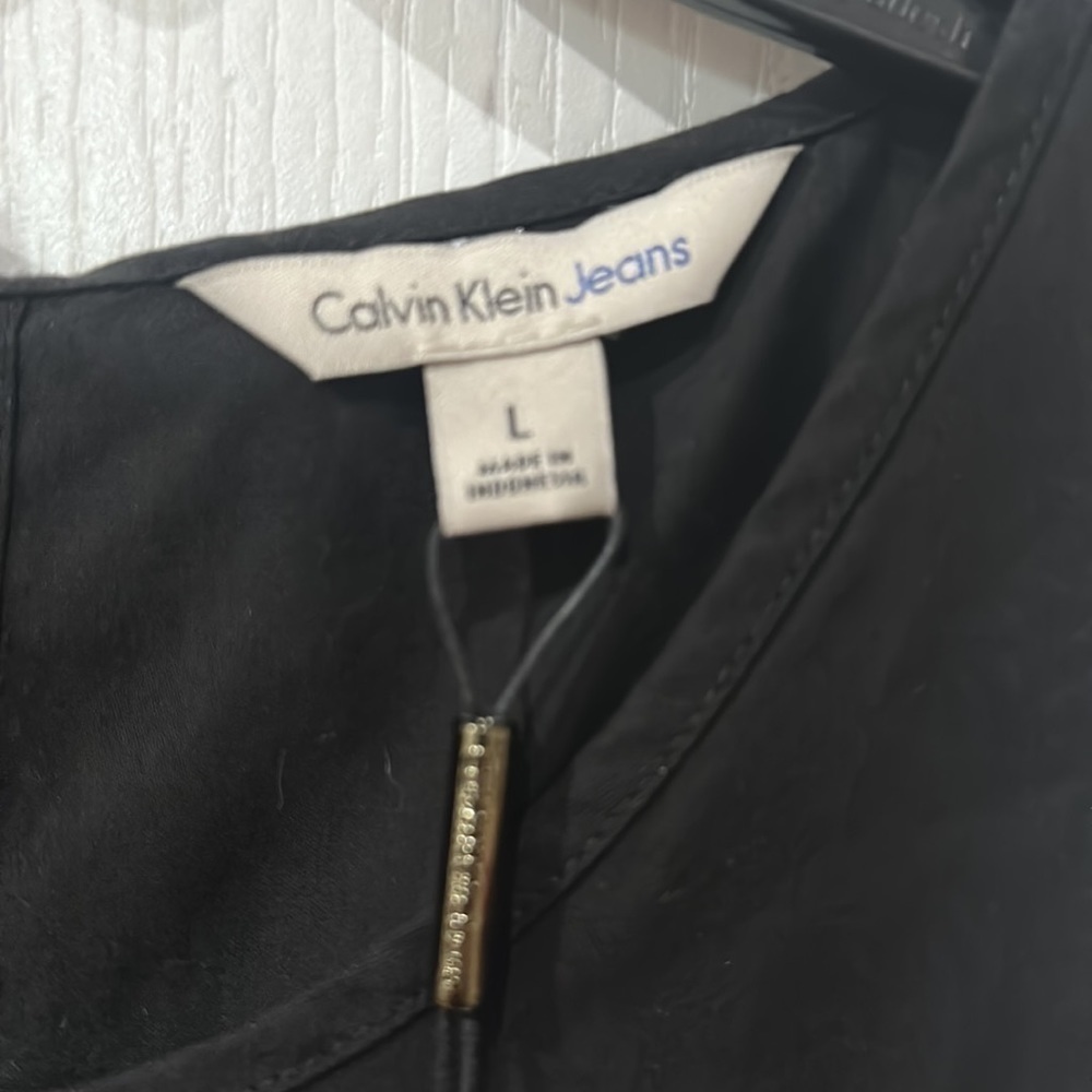 Calvin Klein jean material Sz L black back tie dress NWT - Picture 4 of 7